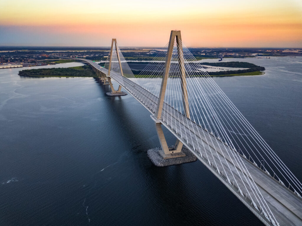 shows a typical cable stay bridge 